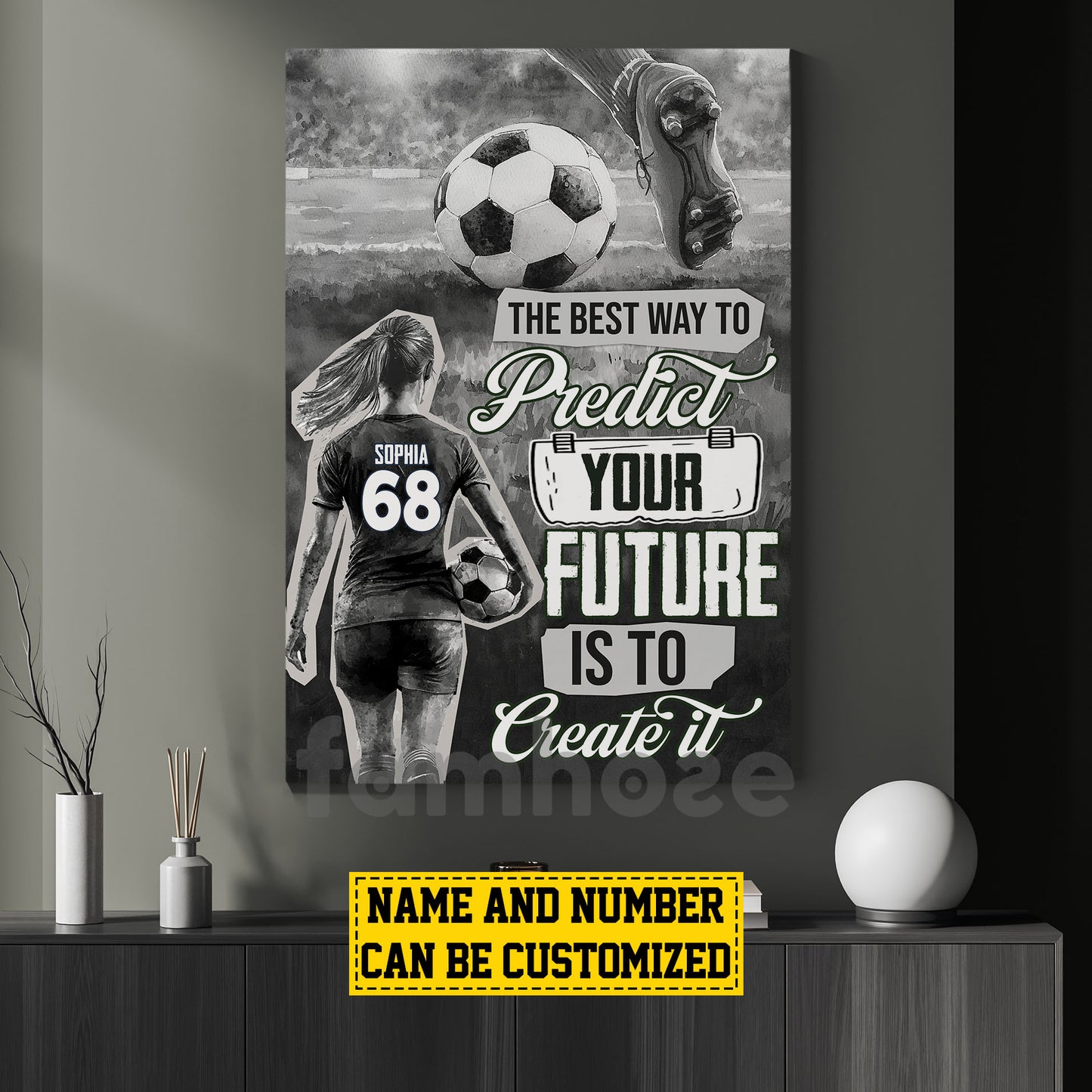 Motivational Personalized Soccer Woman Canvas Painting, The Best Way To Perdict Your Future Sport Wall Art Decor, Poster Gift For Soccer Lovers
