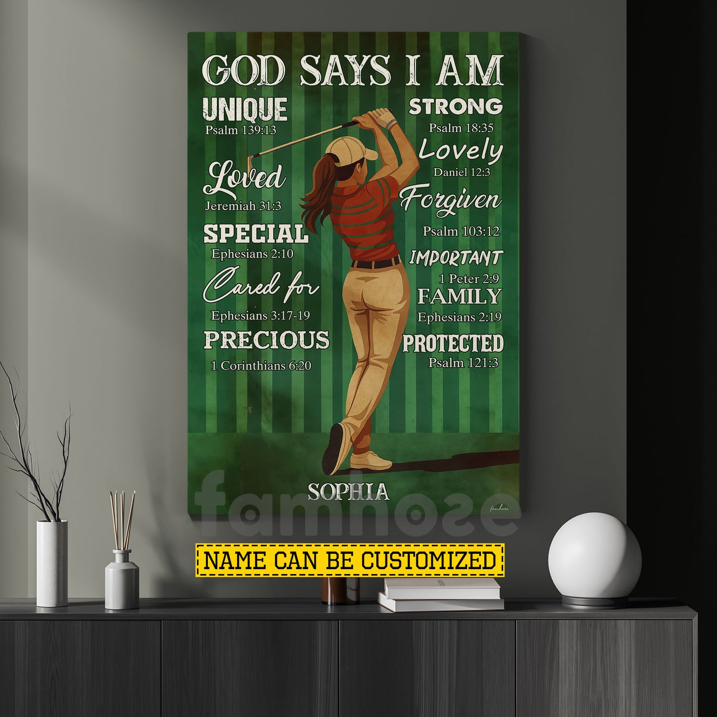 Personalized Golf Girl Canvas Painting, God Says I Am Sport Wall Art Decor, Poster Gift For Golf Lover