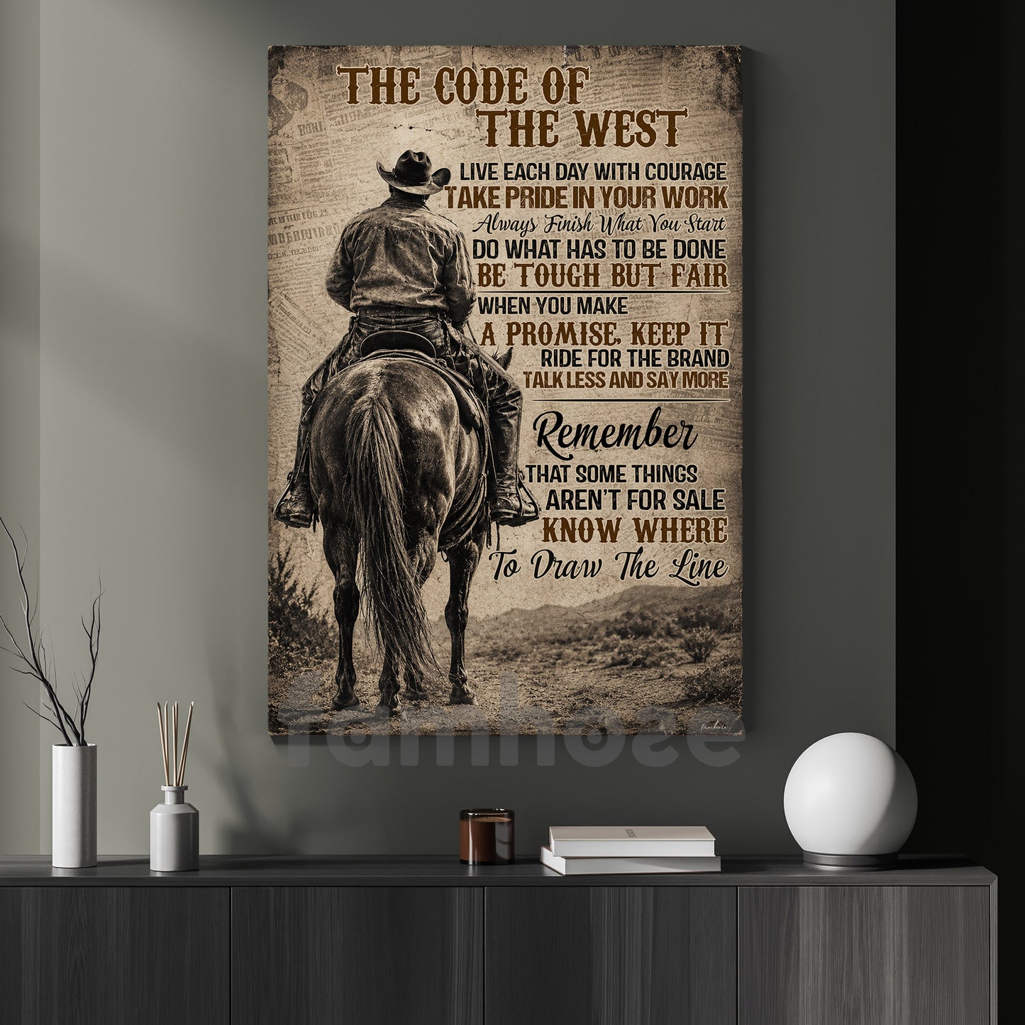 Cowboy Canvas Painting, The Code Of The West Wall Art Decor, Poster Gift For Cowboys