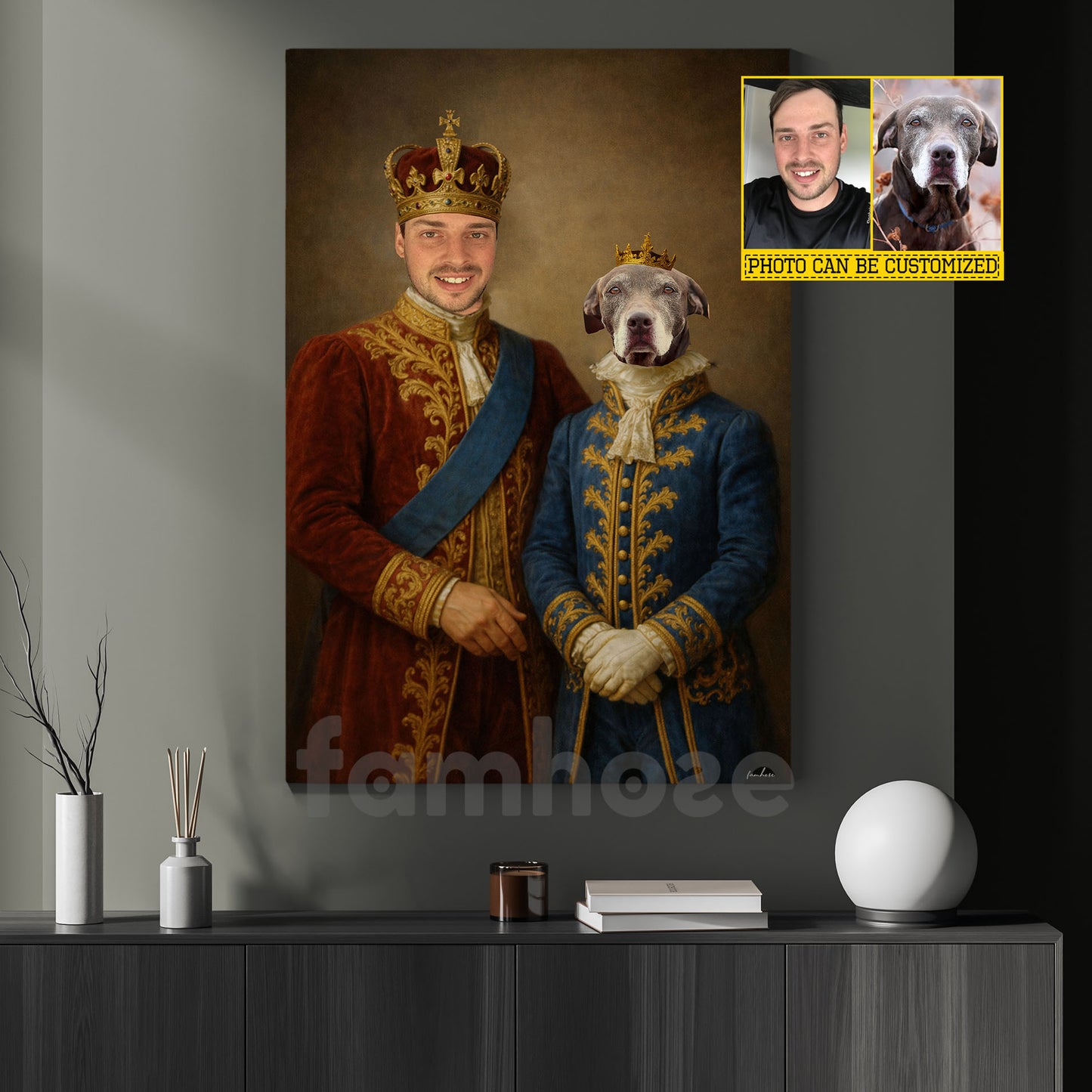 Personalized Victorian Dog Canvas Painting, Royal King Dog And Owner Wall Art Decor, Poster Gift For Dog Lovers