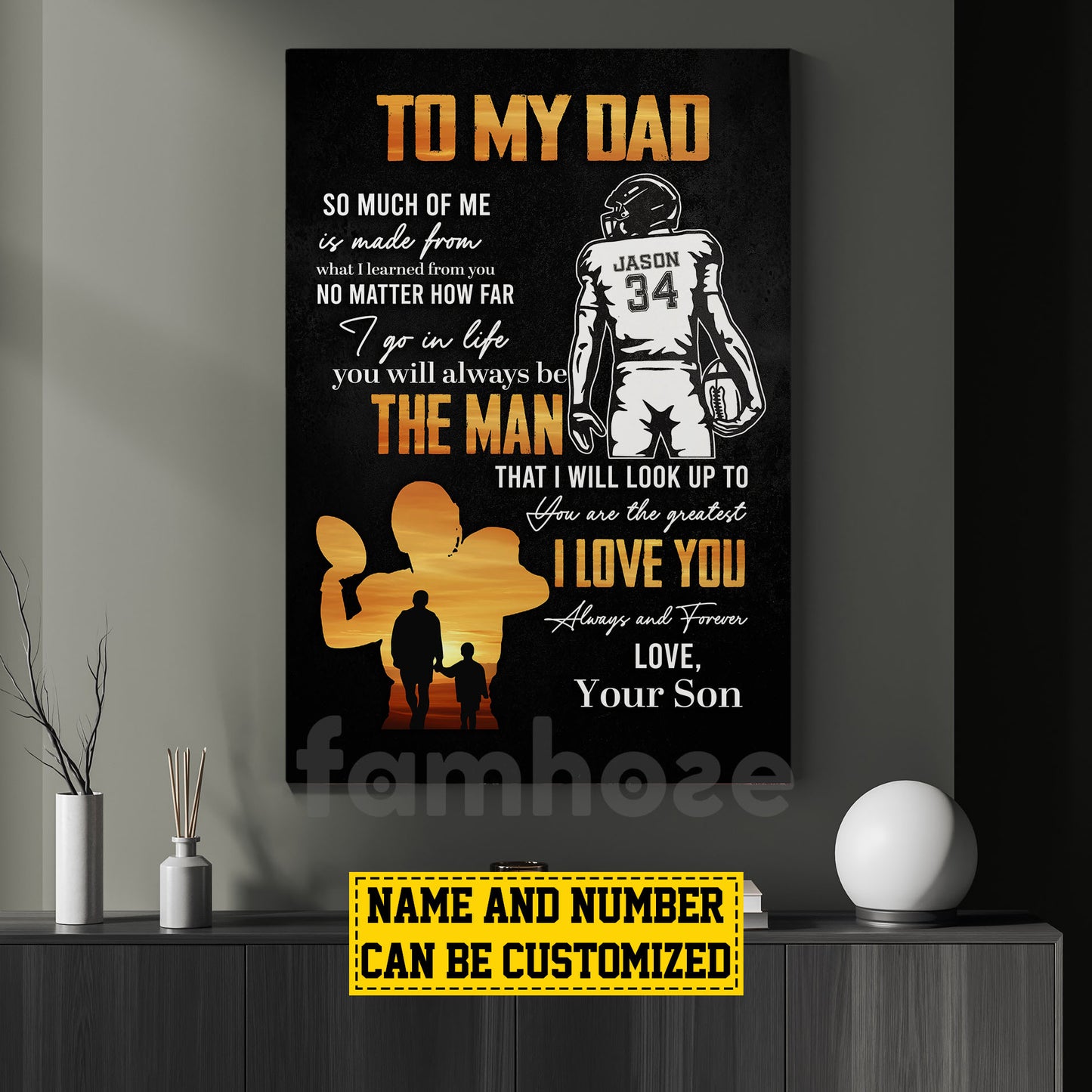 Personalized Football Dad Son Canvas Painting, To My Dad I Love You Wall Art Decor, Poster Father's Day Gift For Football Lovers