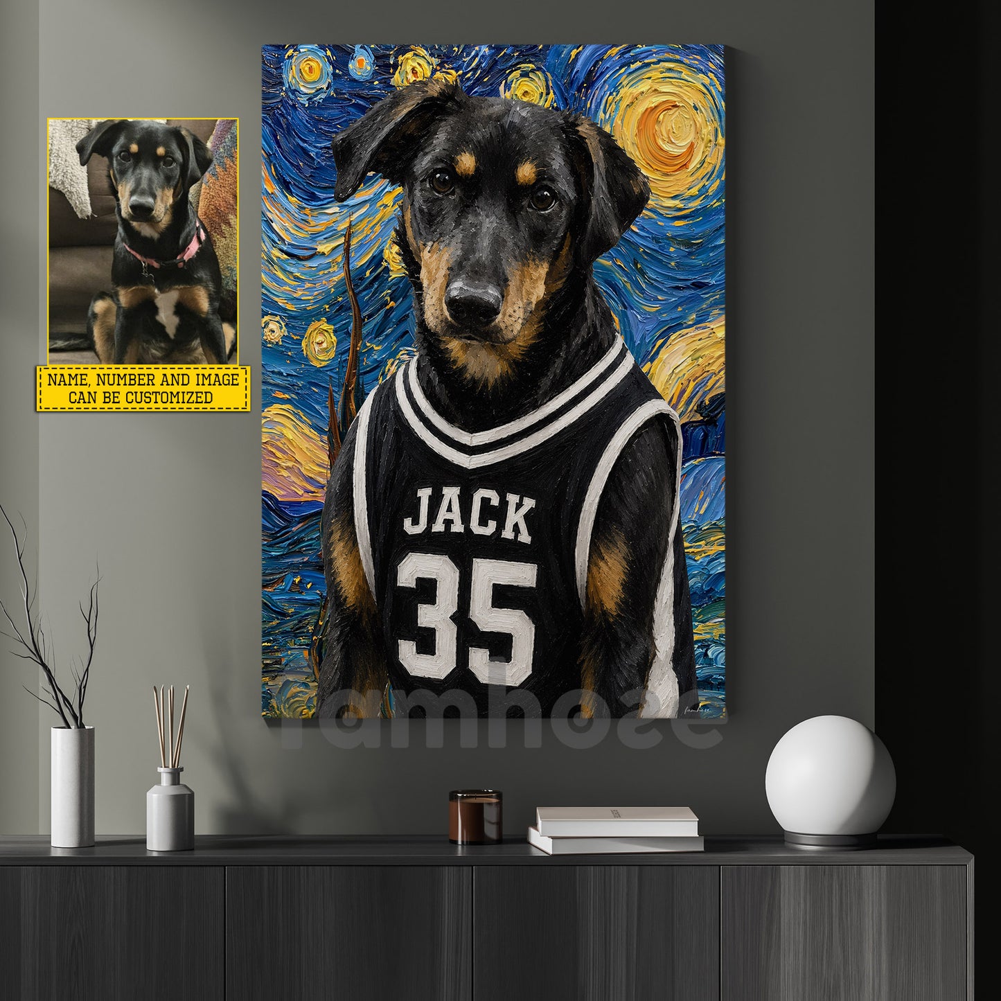 Personalized Basketball Dog Canvas Painting, Your MVP Has Four Paws, Starry Night Wall Art Decor, Poster Gift For Dog Lover, Basketball Lover