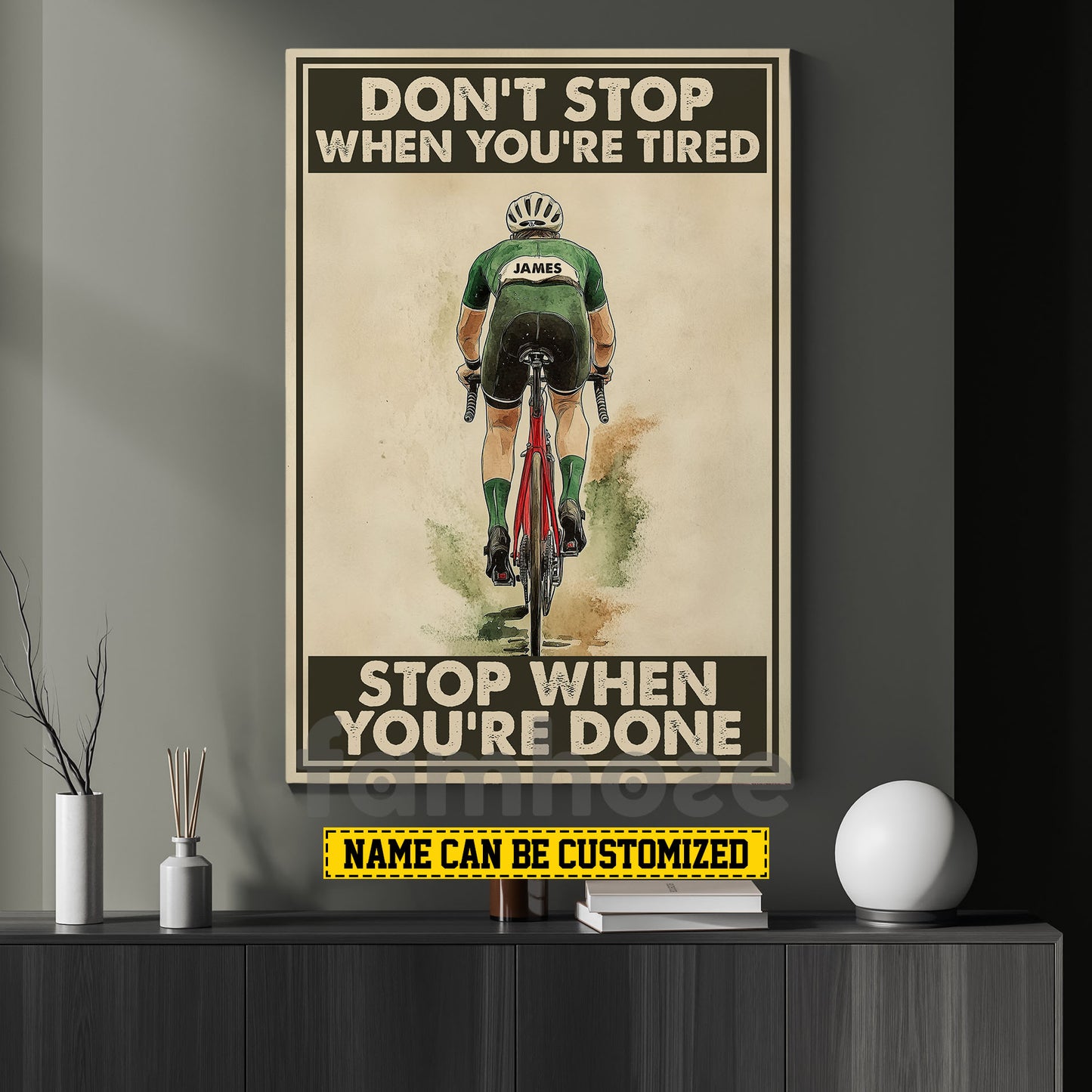Motivational Personalized Cycling Man Canvas Painting, Don't Stop When You're Tired Wall Art Decor, Poster Gift For Cycling Lovers