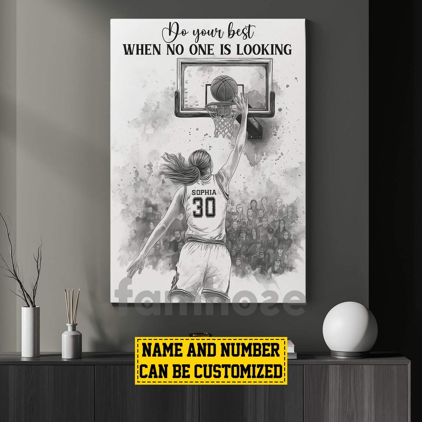 Personalized Basketball Woman Canvas Painting, Do Your Best When No One Is Looking Sports Wall Art Decor, Poster Gift For Basketball Lovers
