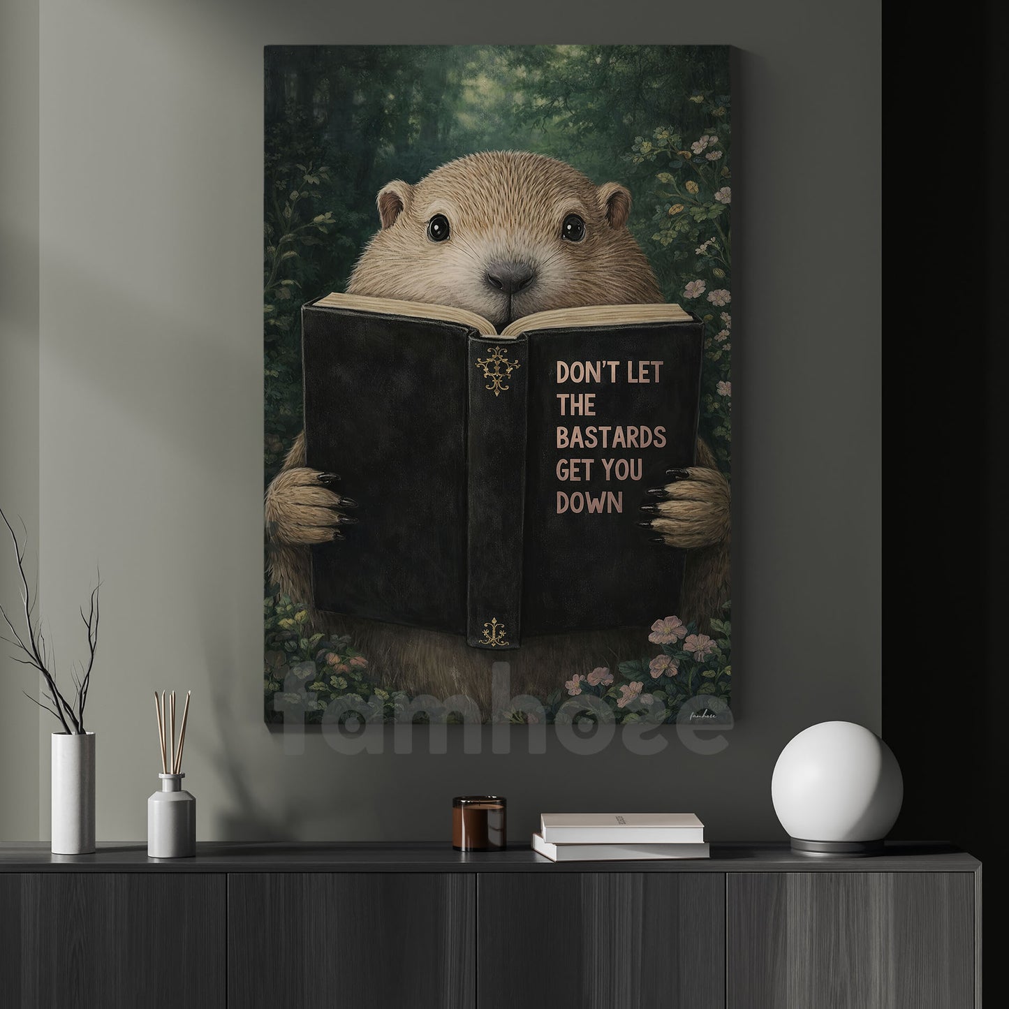 Funny Reading Canvas Painting, Don't Let The Bastards Get You Down Wall Art Decor, Poster Gift For Book Lover