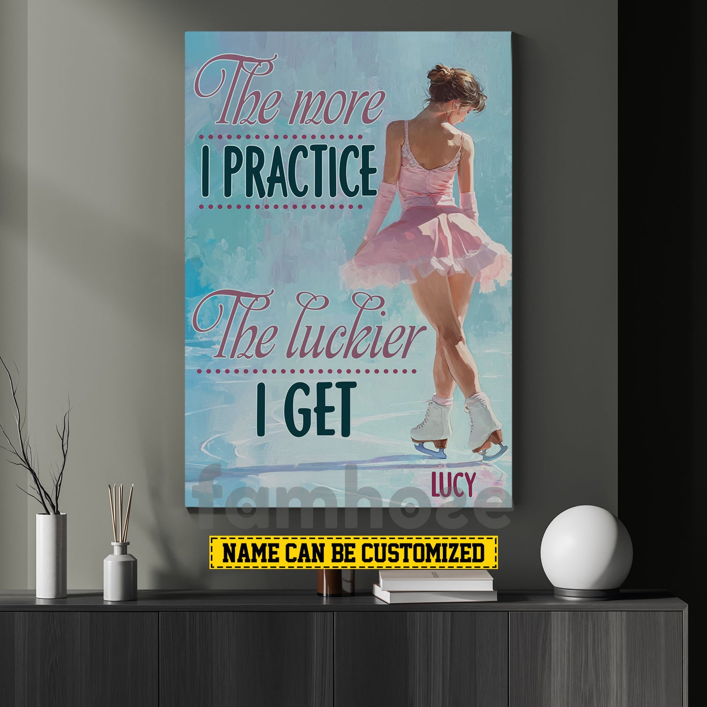 Motivational Personalized Ice Skating Woman Canvas Painting, The More I Practice Sport Wall Art Decor, Poster Gift For Ice Skating Lovers