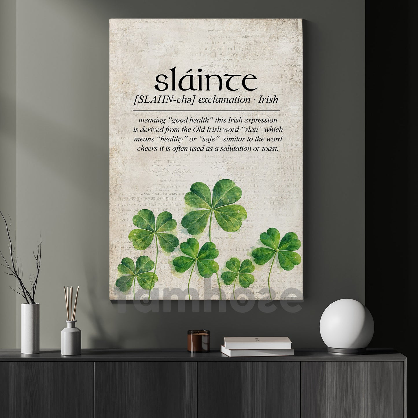 Four-Leaf Clover Canvas Painting, Sláinte Wall Art Decor, Shamrock Poster St Patrick's Day Gift For Irish Lover