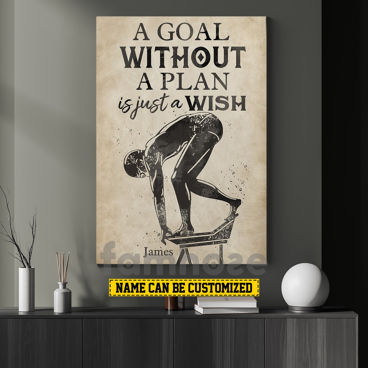 Motivational Personalized Swimming Canvas Painting, A Goal Without A Plan Is Just A Wish Sport Wall Art Decor, Poster Gift For Swimming Lovers
