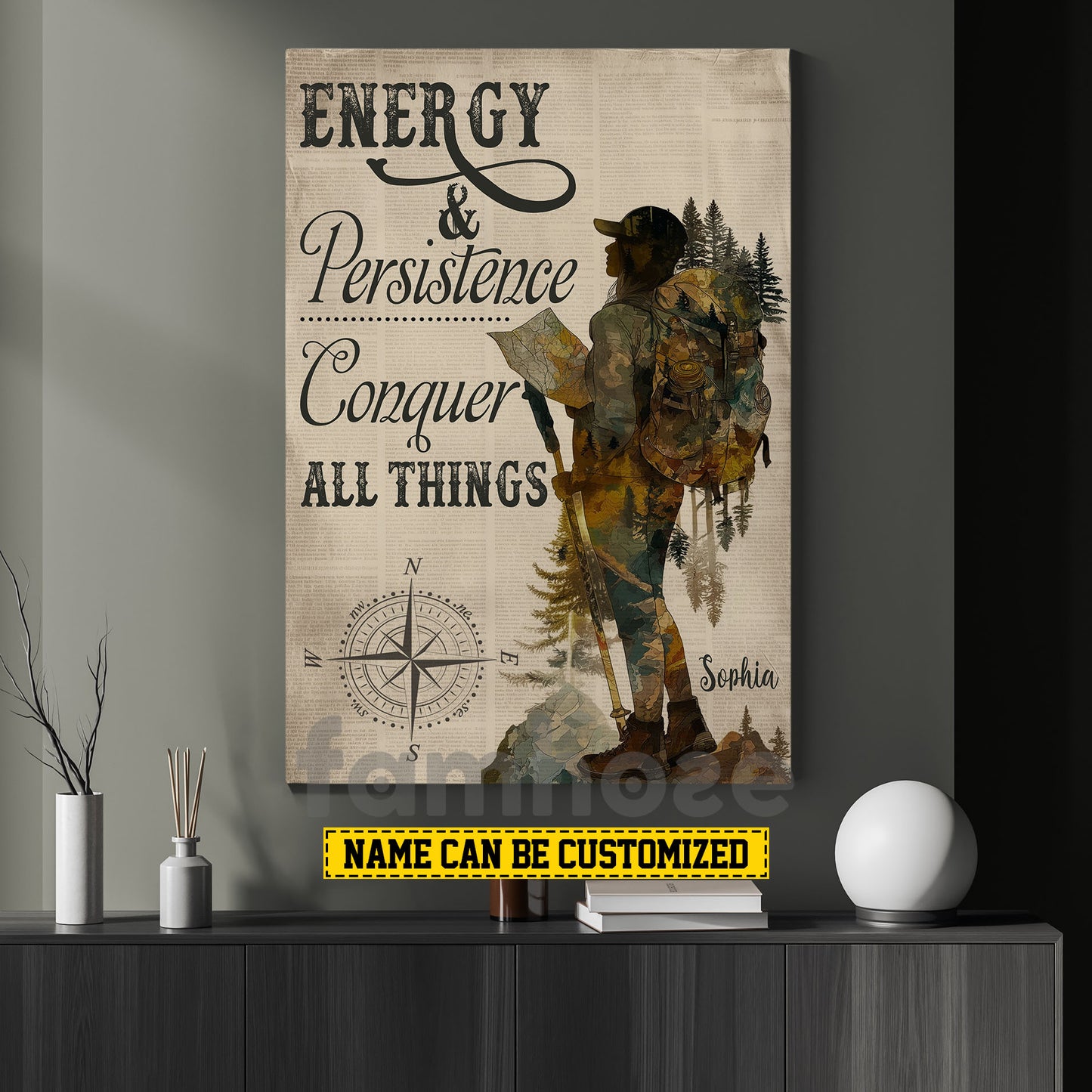 Motivational Personalized Hiking Woman Canvas Painting, Enery & Persistence Wall Art Decor, Poster Gift For Hiking Lovers