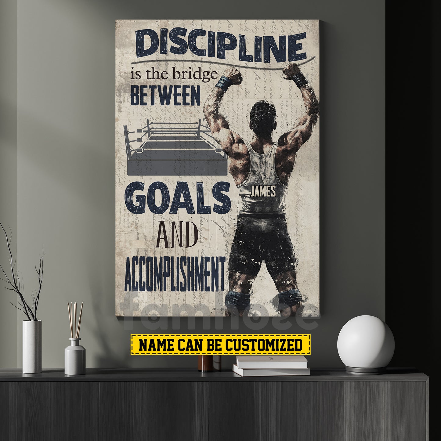 Motivational Personalized Wrestling Man Canvas Painting, Goals And Accomplishment Wall Art Decor, Poster Gift For Wrestler