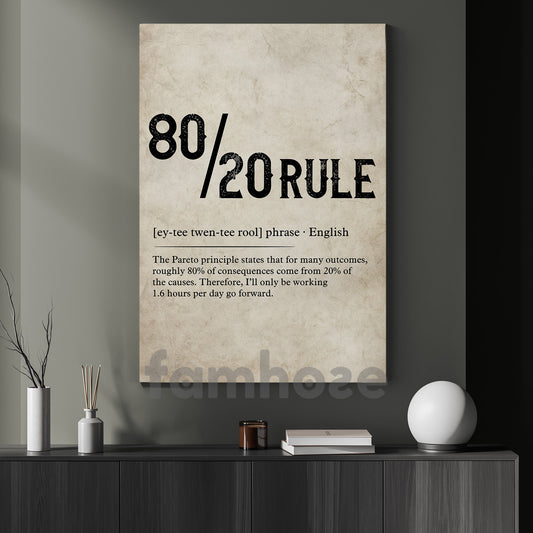 Vintage Quote Office Canvas Painting, 80/20 Rule Wall Art Decor, Poster Gift To Decor House Or Office