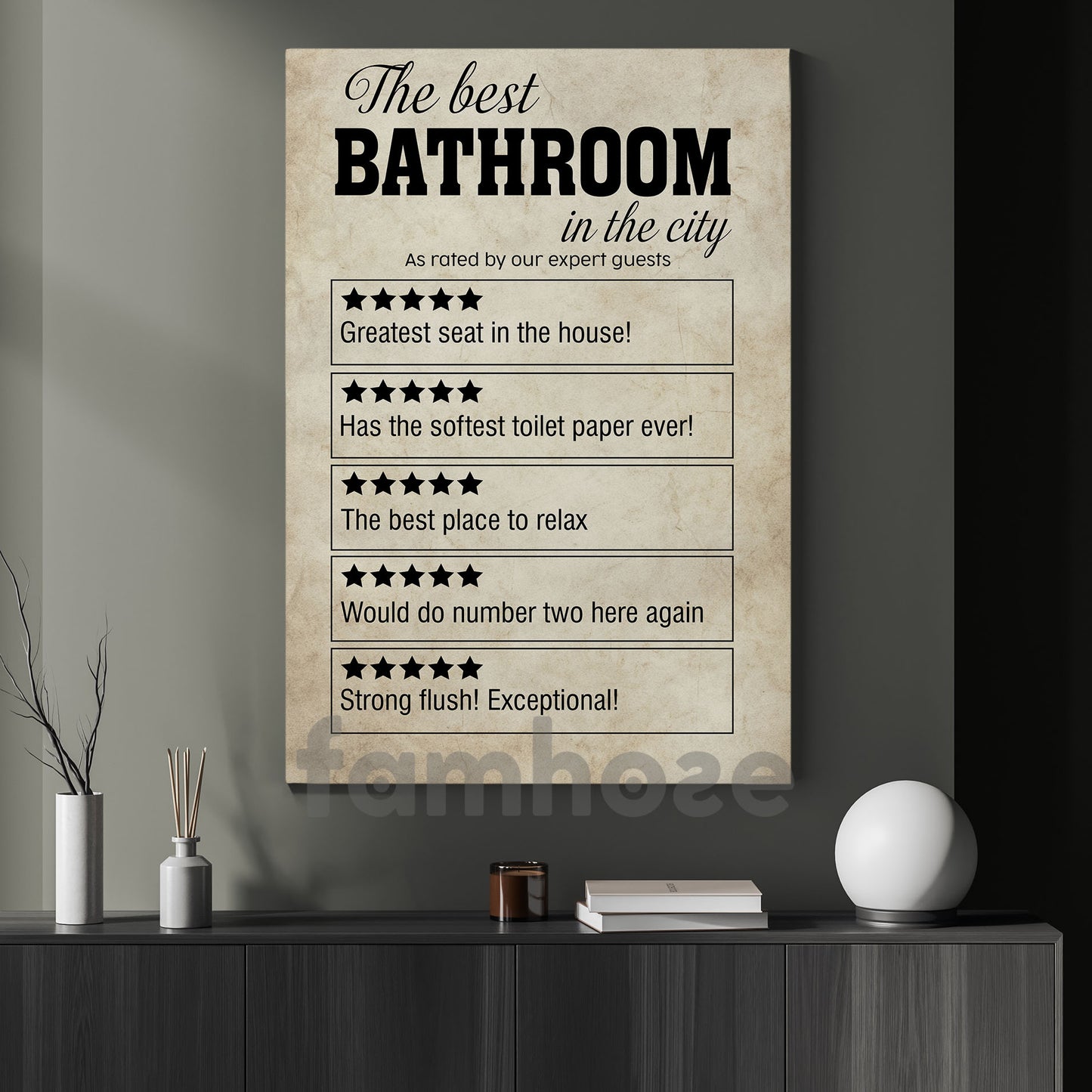 Funny Toilet Canvas Painting, The Best Bathroom In The City Wall Art Decor, Restroom Poster Gift