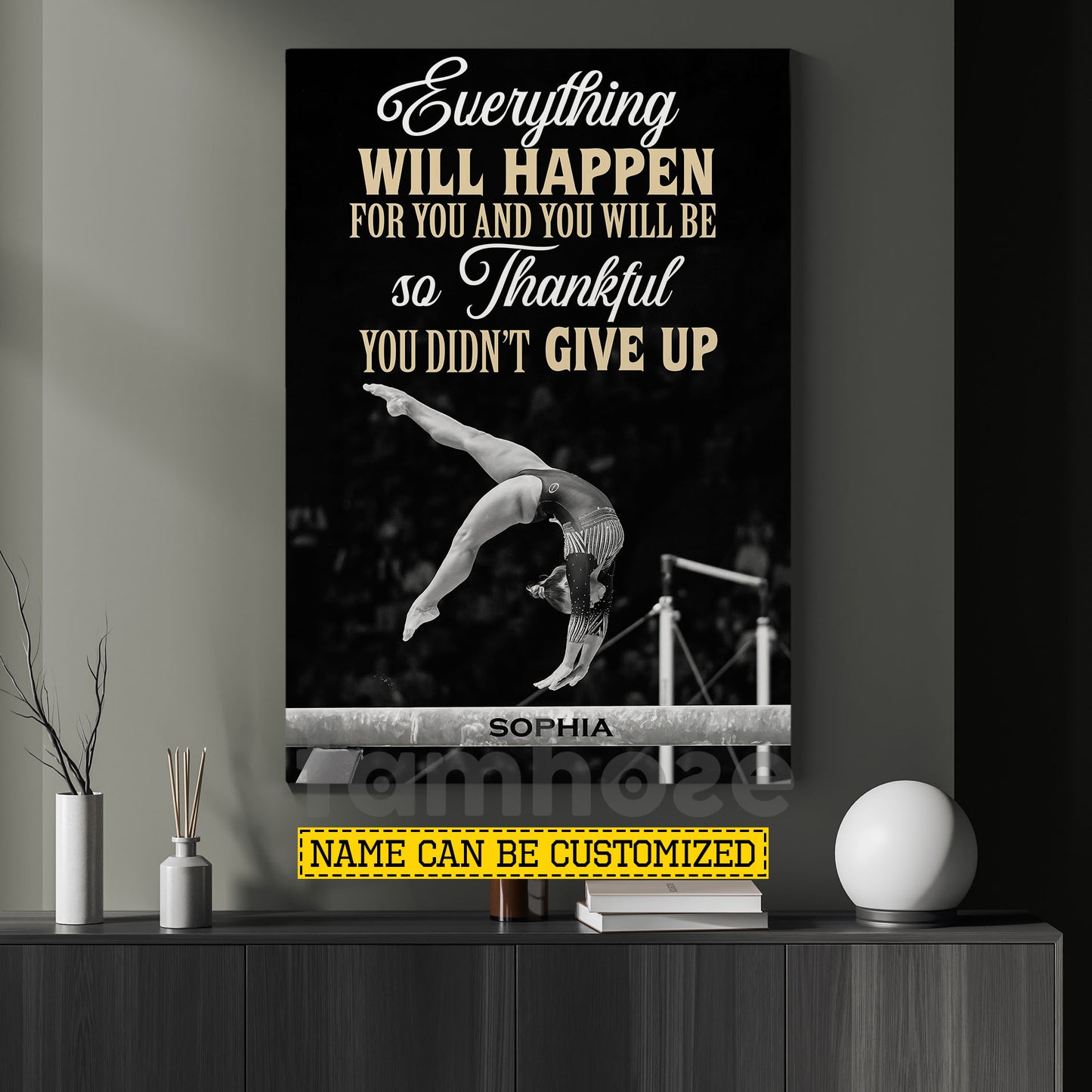 Motivational Personalized Gymnastic Girl Canvas Painting, Everything Will Happen For You Wall Art Decor, Poster Gift For Gymnastic Lovers