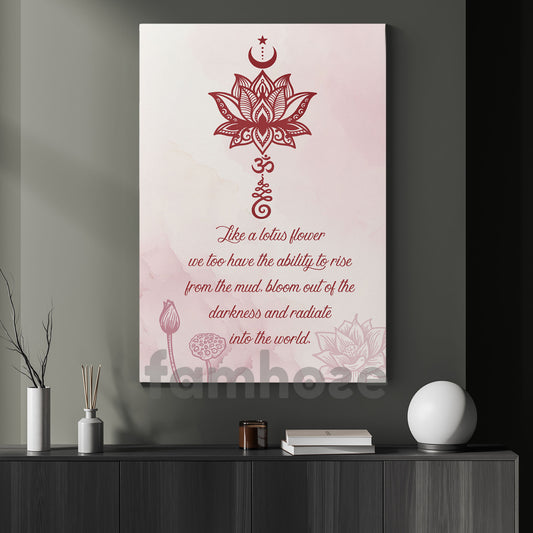 Motivational Quote Lotus Canvas Painting, Like A Lotus Flower Wall Art Decor, Poster Vintage Gift