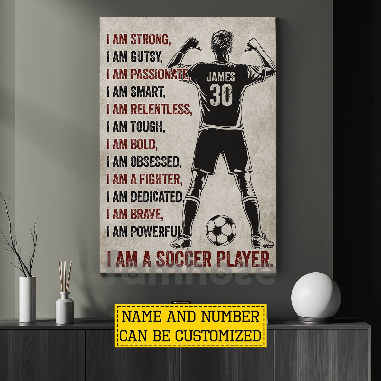 Personalized Soccer Man Canvas Painting, I Am A Soccer Player Sport Wall Art Decor, Poster Gift For Soccer Lover