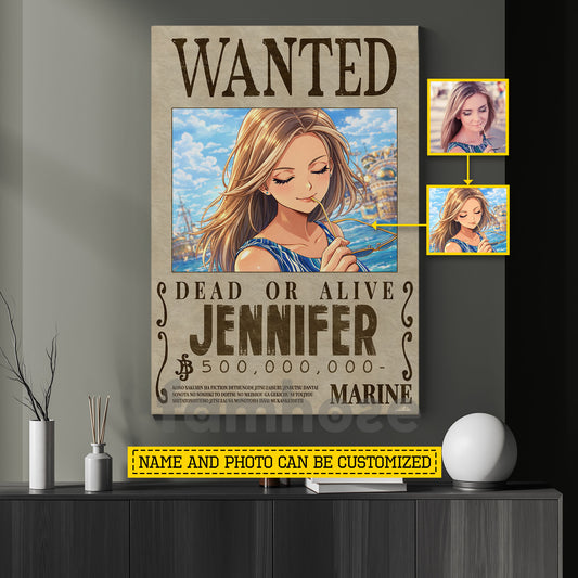 Personalized Pirate Portrait Canvas Painting, Anime Style Bounty Wall Art Decor, Poster Gift For One Piece Fan