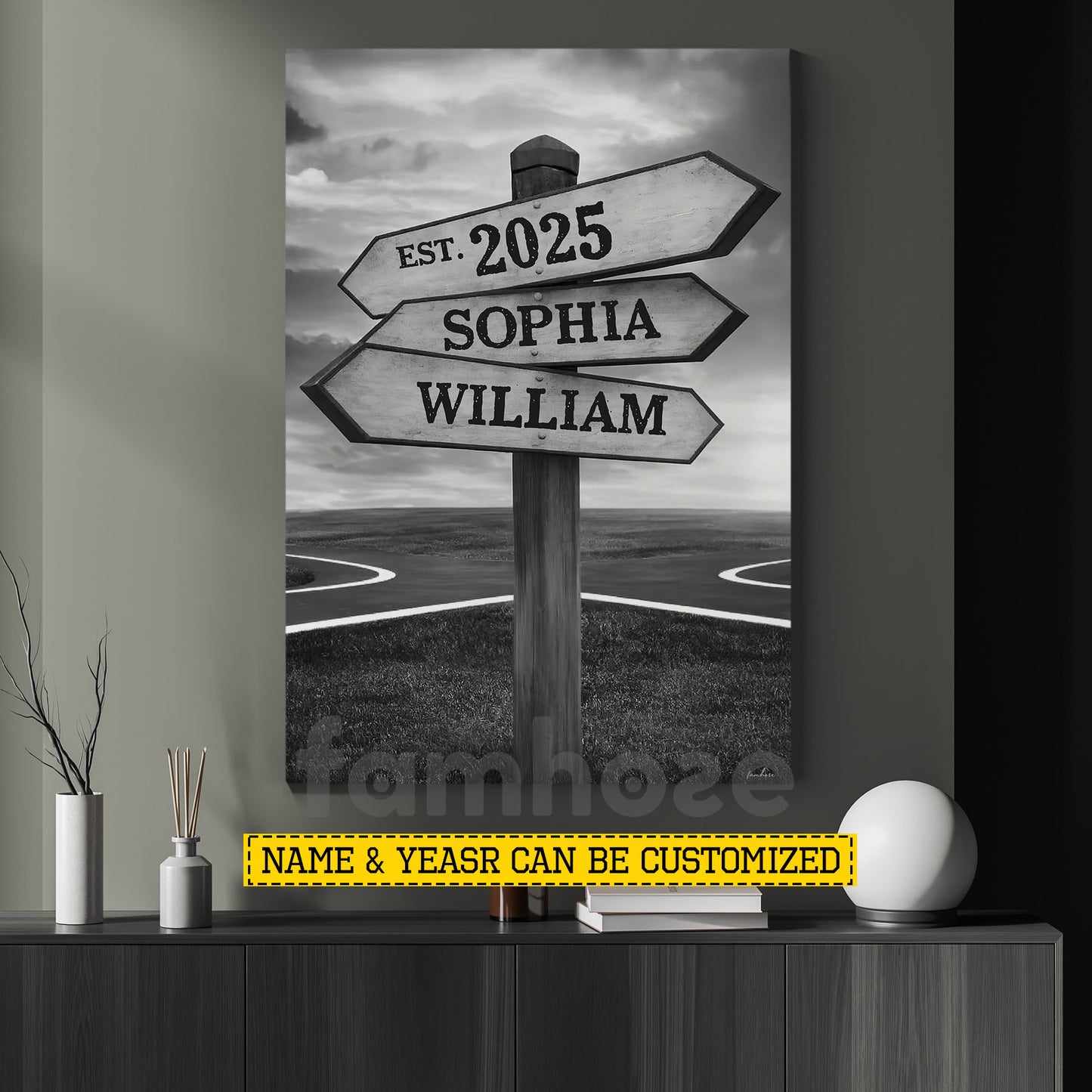 Personalized Couple Canvas Painting, Couple Direction Sign Wall Art Decor, Anniversary Poster Gift For Couple