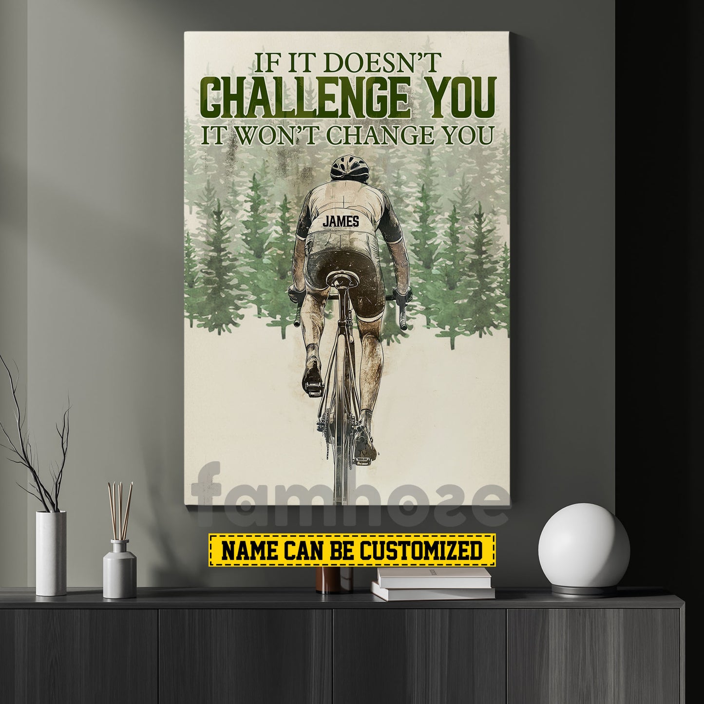 Motivational Personalized Cycling Man Canvas Painting, If It Doesn’t Challenge You It Won’t Change You Wall Art Decor, Poster Gift For Cycling Lovers