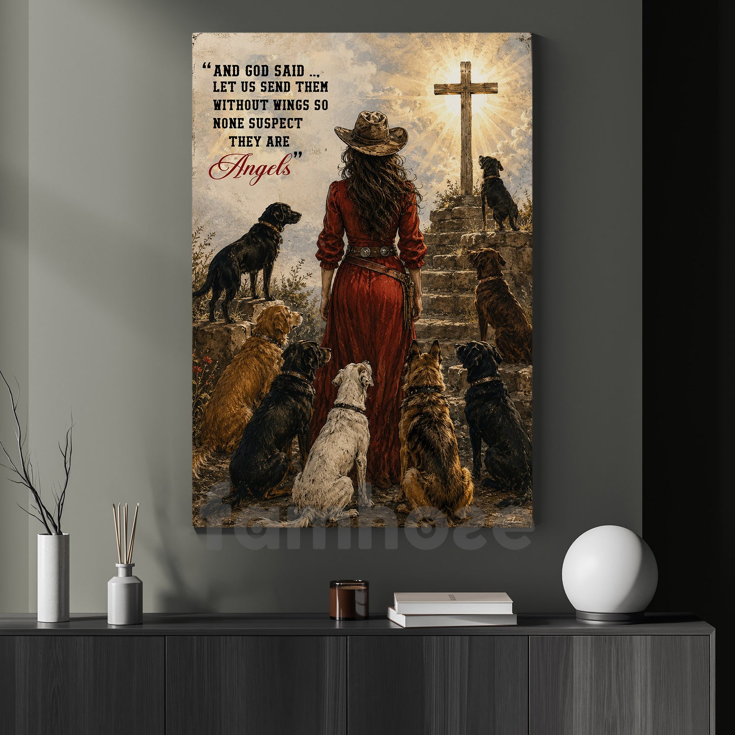 Dog & Cowgirl Canvas Painting, Let Us Send Them Without Wings Wall Art Decor, Poster Gift For Dog Lover