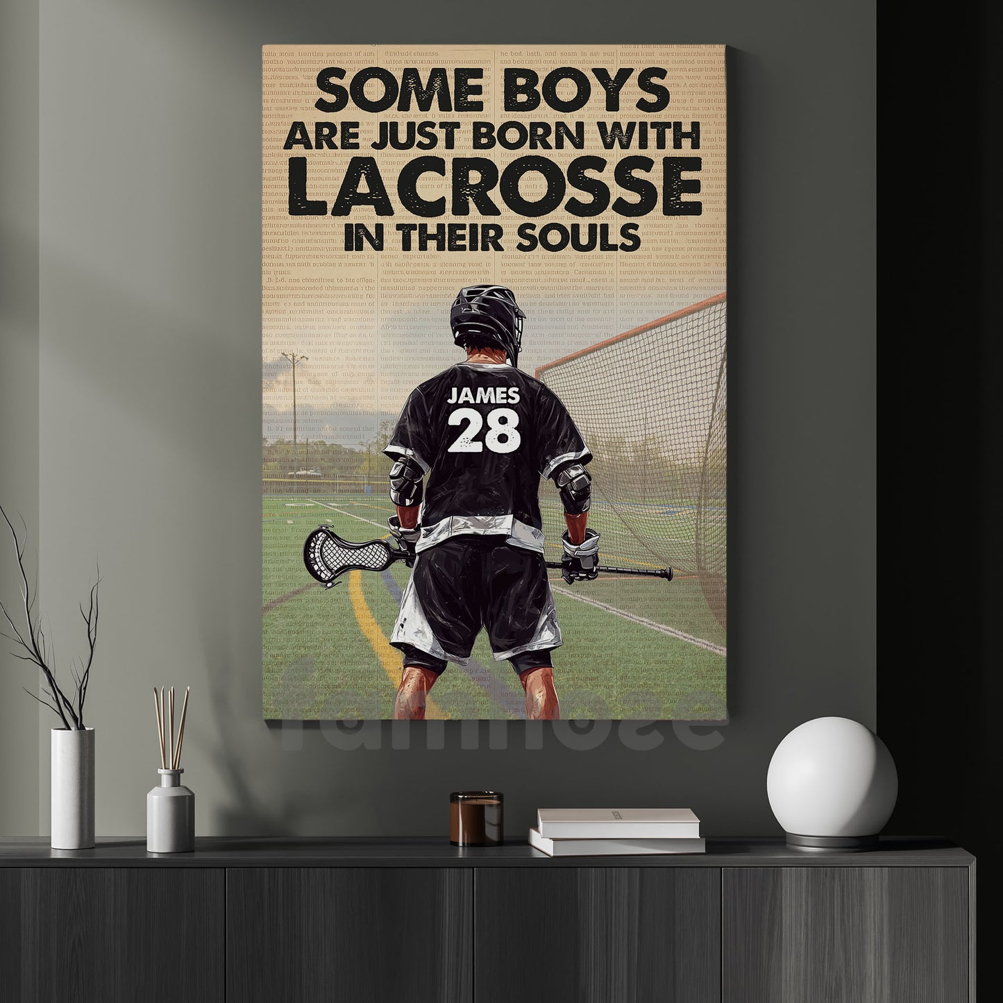 Personalized Lacrosse Boy Canvas Painting, Some Boys Are Just Born With Lacrosse In Their Souls Sports Wall Art Decor, Poster Gift For Lacrosse Lovers