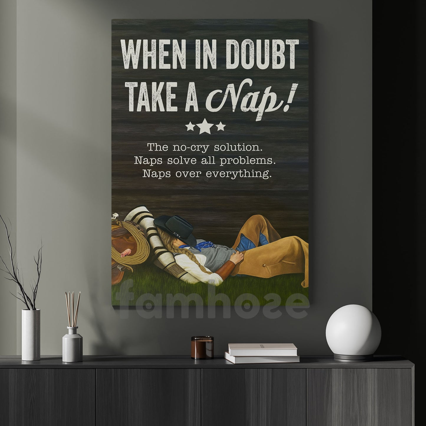 Funny Cowgirl Canvas Painting, When In Doubt Take A Nap Wall Art Decor, Poster Gift For Cowgirl To Decor Bedroom
