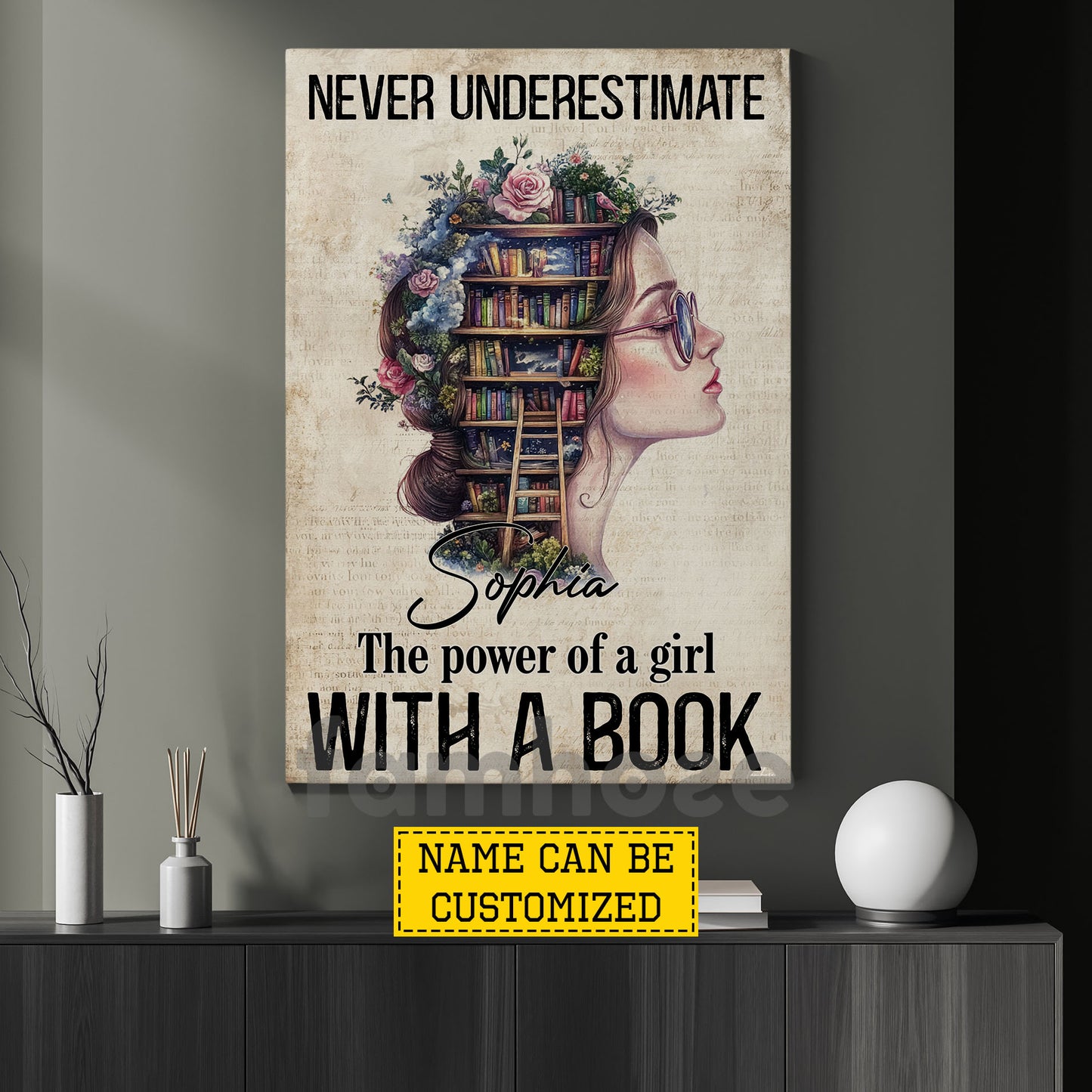 Personalized Book Girl Canvas Painting, Never Underestimate The Power Of A Girl Wall Art Decor, Poster Gift For Reading Lovers