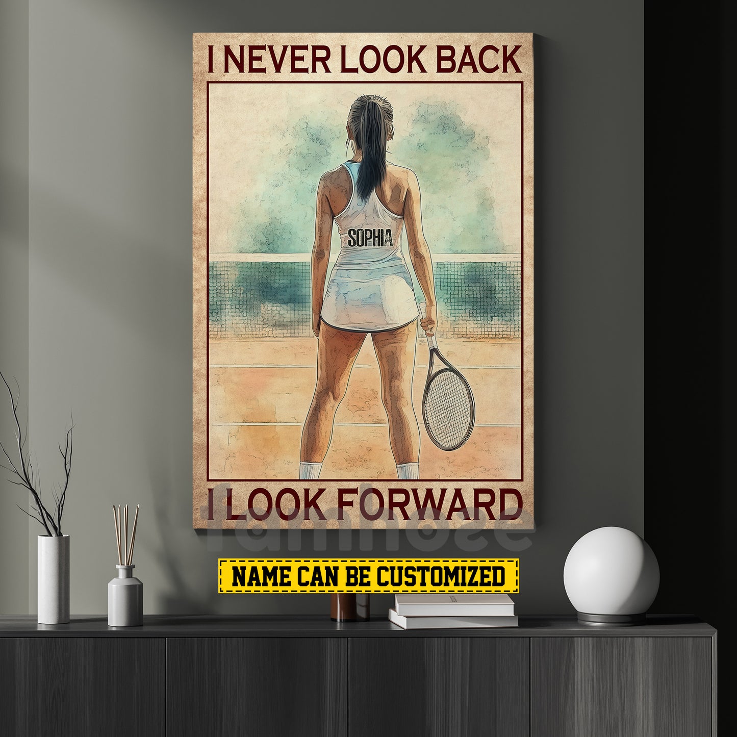 Personalized Tennis Woman Canvas Painting, I Never Look Back I Look Forward Sport Wall Art Decor, Poster Gift For Tennis Lovers