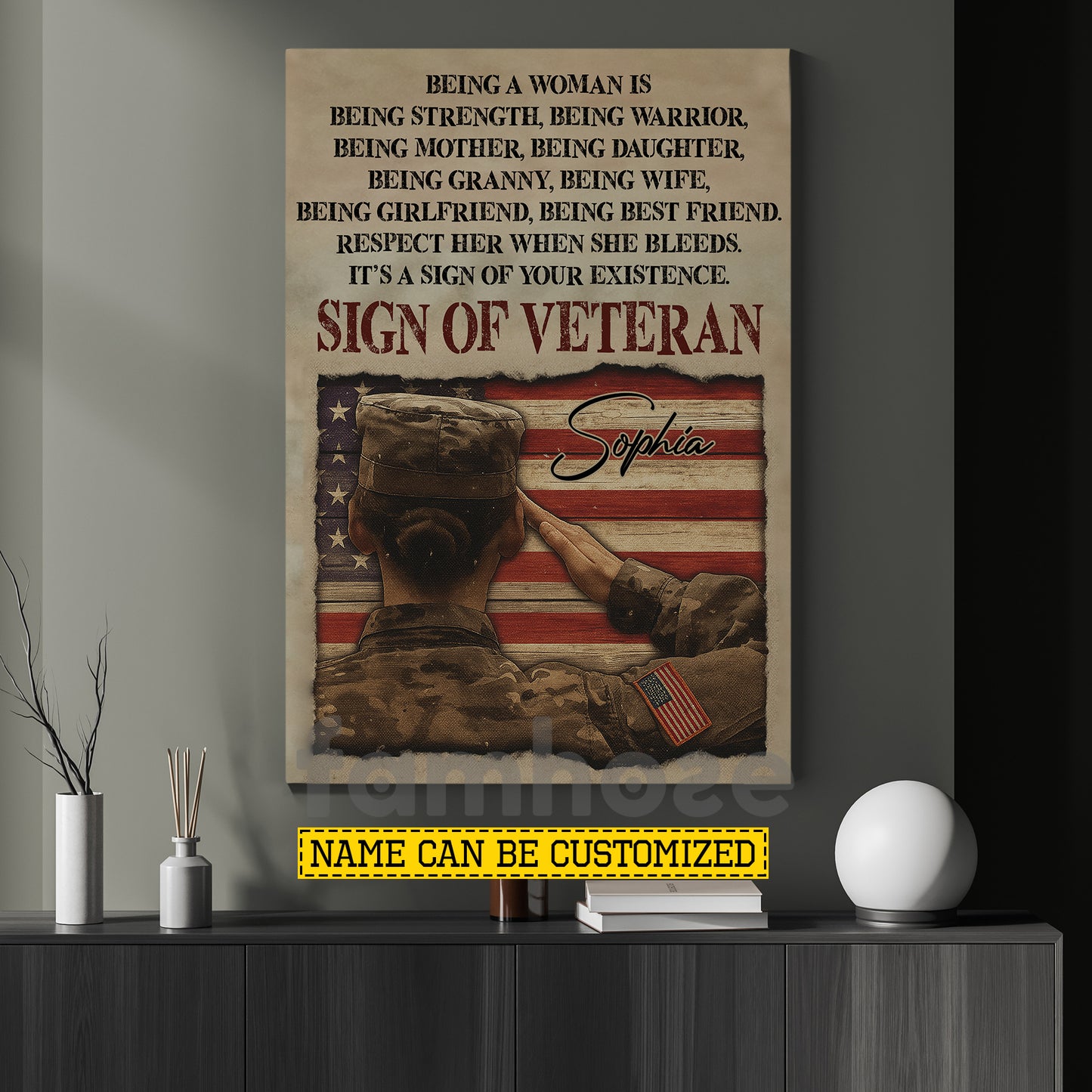 Personalized Veterans Women Canvas Painting, Sign Of Veteran Wall Art Decor, Poster Gift For Women Former Soldiers