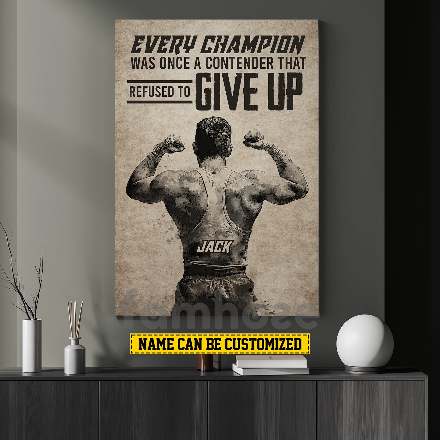 Motivational Personalized Wrestling Man Canvas Painting, Every Champion Refused To Give Up Wall Art Decor, Poster Gift For Wrestler