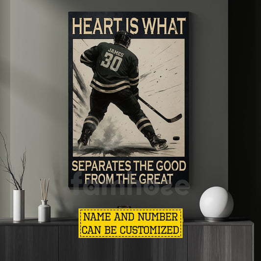 Personalized Hockey Man Canvas Painting, Heart Is What Separates Sport Wall Art Decor, Poster Gift For Hockey Lover