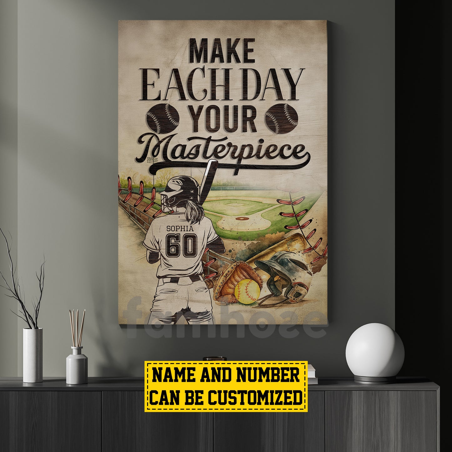 Personalized Softball Woman Canvas Painting, Make Each Day Your Masterpiece Sport Wall Art Decor, Poster Gift For Softball Lovers