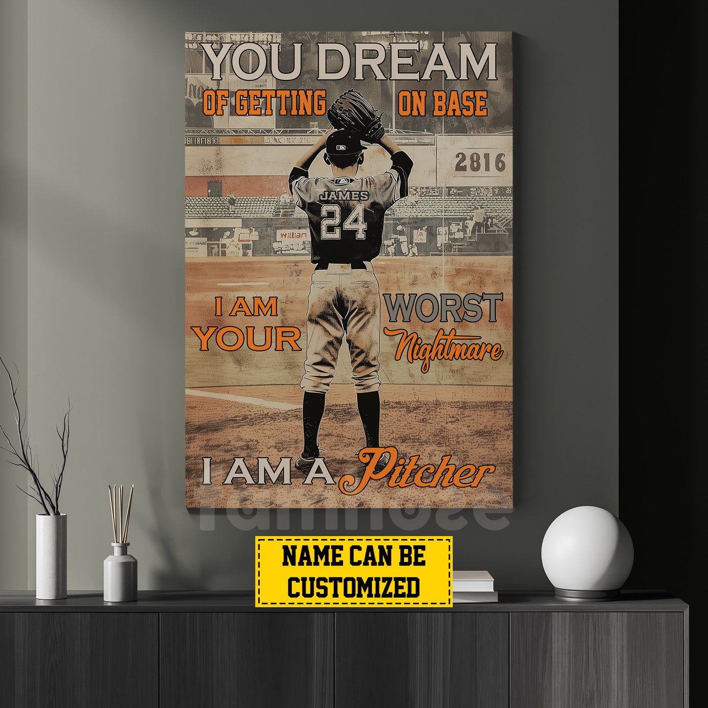 Cool Personalized Pitcher Baseball Canvas Painting, I Am A Pitcher Sports Wall Art Decor, Poster Gift For Pitcher Baseball Lovers