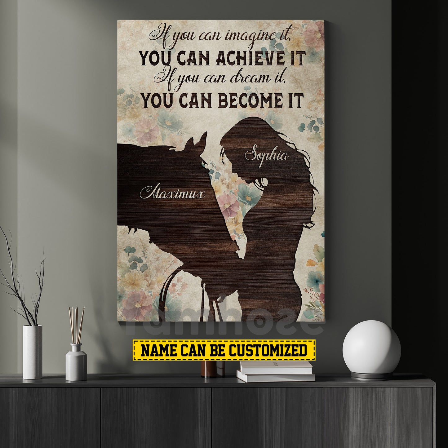 Personalized Horse Riding Girl Canvas Painting, If You Can Imagine It You Can Achieve It Wall Art Decor, Poster Gift For Horse Girl