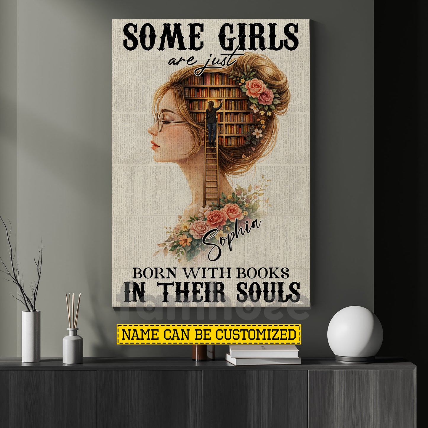 Personalized Book Girl Canvas Painting, Some Girls Are Just Born Wall Art Decor, Poster Gift For Reading Lovers