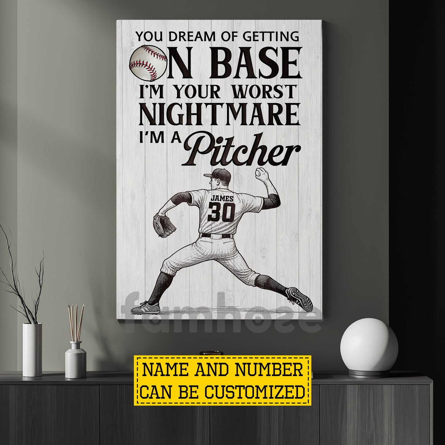 Personalized Baseball Pitcher Canvas Painting, You Dream Of Getting On Base Sport Wall Art Decor, Poster Gift For Baseball Lover