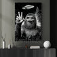Funny Bigfoot UFO Illustration Canvas Painting, Sasquatch Alien Encounter Wall Art Decor, Poster Gift For Bigfoot Lover