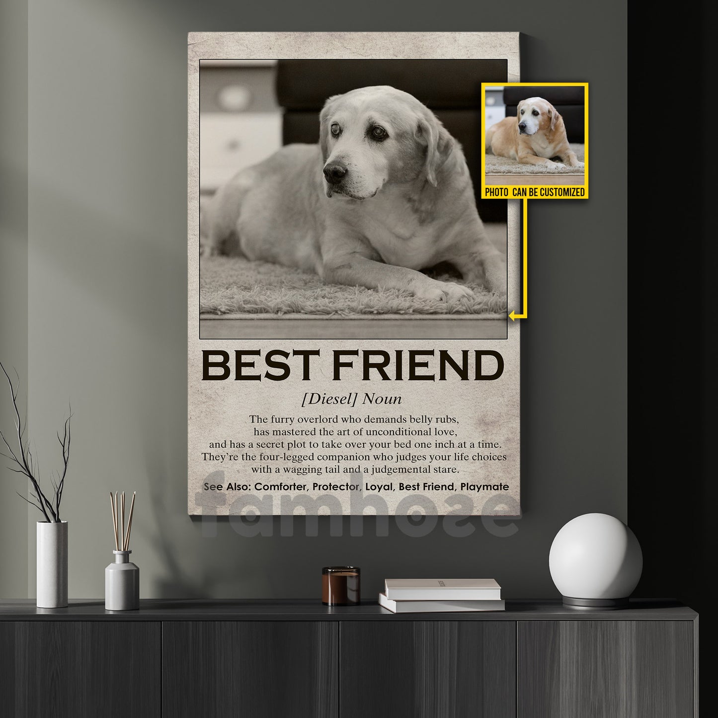 Personalized Photo Pet Die Canvas Painting, Best Friend Wall Art Decor, Poster Gift For Pet Lovers