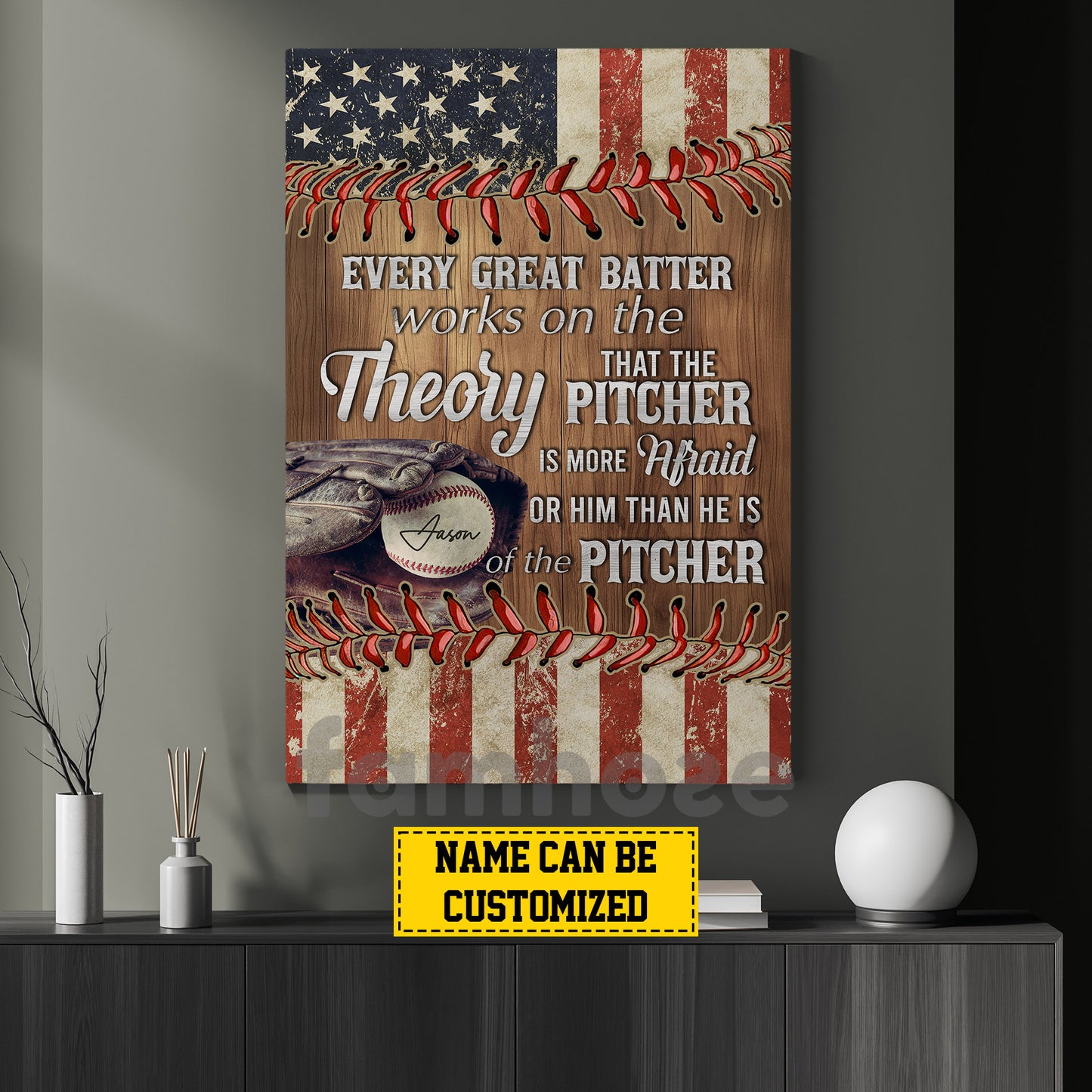 Personalized Baseball Canvas Painting, Every Great Batter Works On The Theory Sport Wall Art Decor, Poster Gift For Baseball Lovers