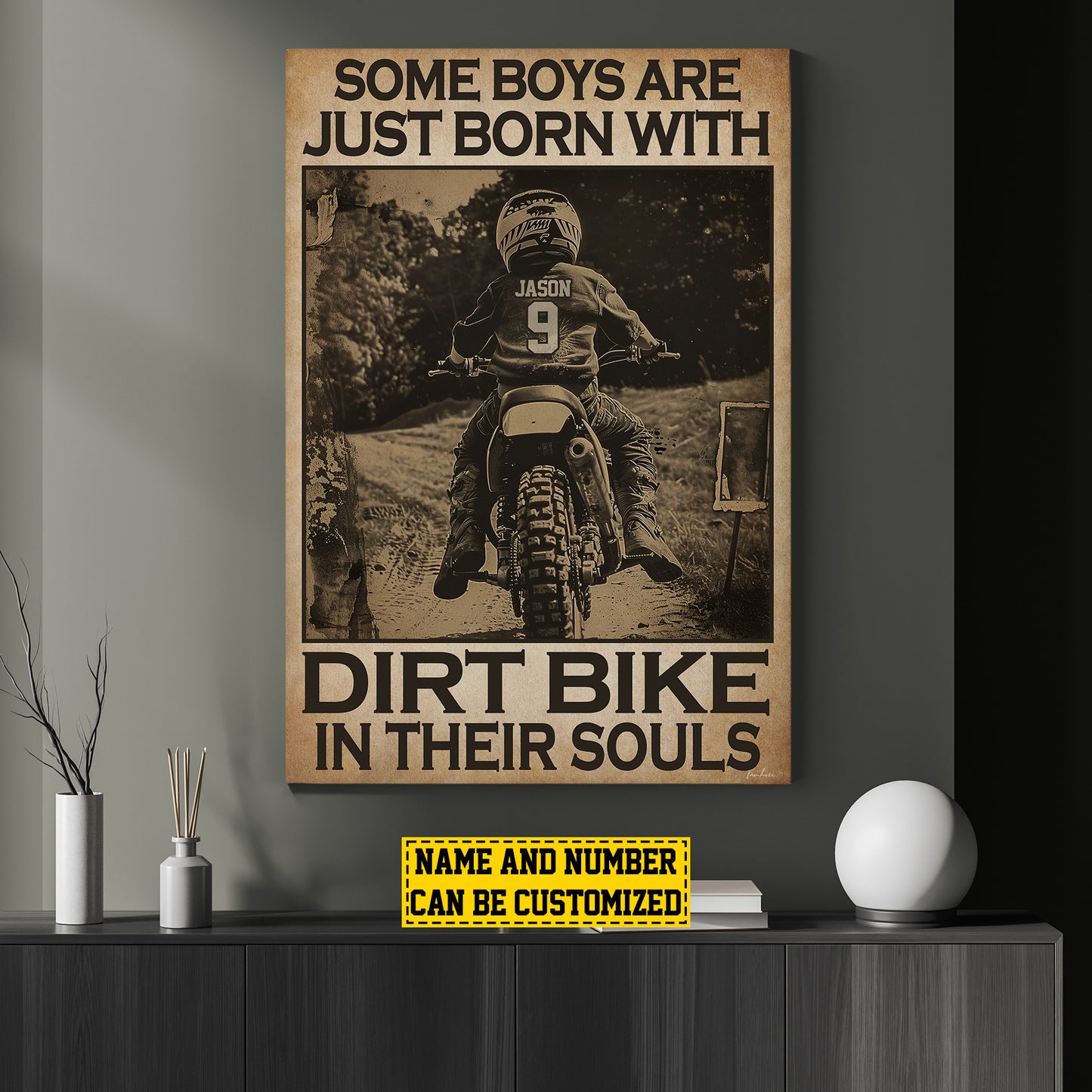 Funny Personalized Dirt Bike Kid Canvas Painting, Some Boys Are Just Born With Dirt Bike In Their Souls Quotes Wall Art Decor, Poster Gift For Kid Motocross Lovers