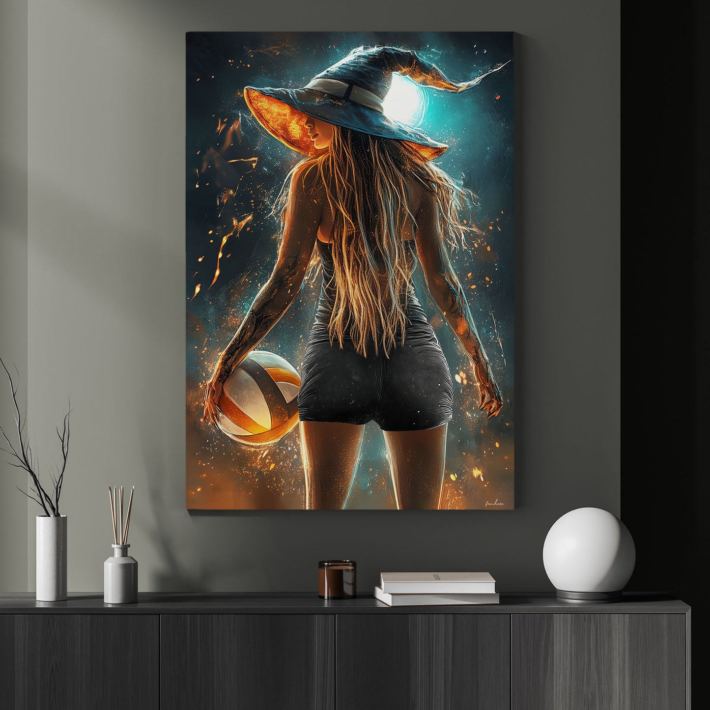 Volleyball Witch Canvas Painting, Spooky Season Wall Art Decor, Halloween Poster Gift For Volleyball Lovers