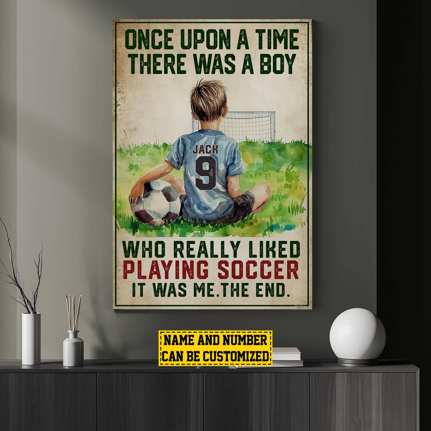 Personalized Motivational Soccer Canvas Painting, Once Upon A Time There Was A Boy, Sports Quotes Wall Art Decor, Poster Gift For Soccer Lovers, Soccer Boys