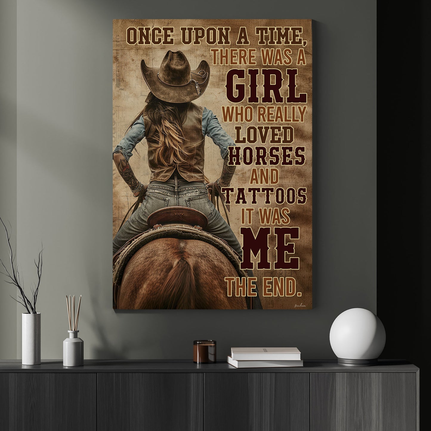 Cowgirl Canvas Painting, A Girl Who Really Loved Horses And Tattoos, Horse Quotes Wall Art Decor, Poster Gift For Cowgirl Lovers