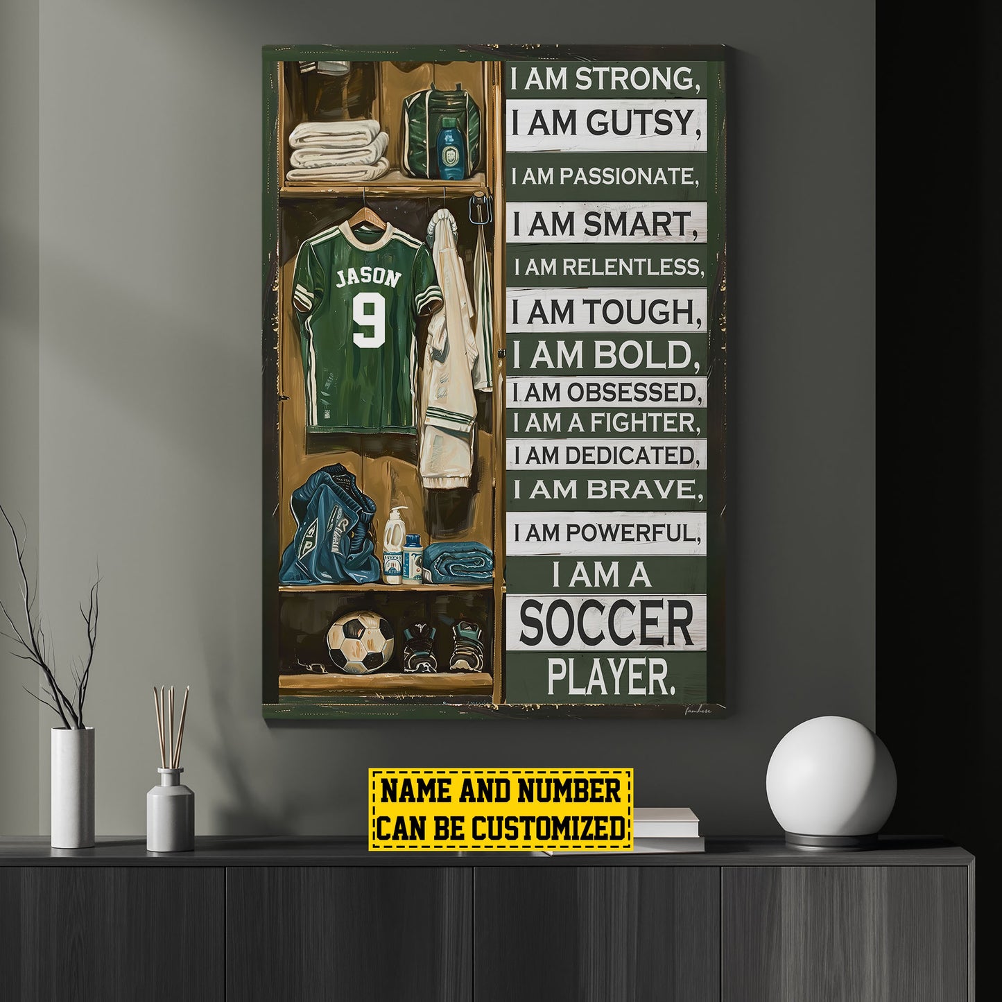 Personalized Motivational Soccer Canvas Painting, I Am A Soccer Player, Sports Quotes Wall Art Decor, Poster Gift For Soccer Lovers, Soccer Players