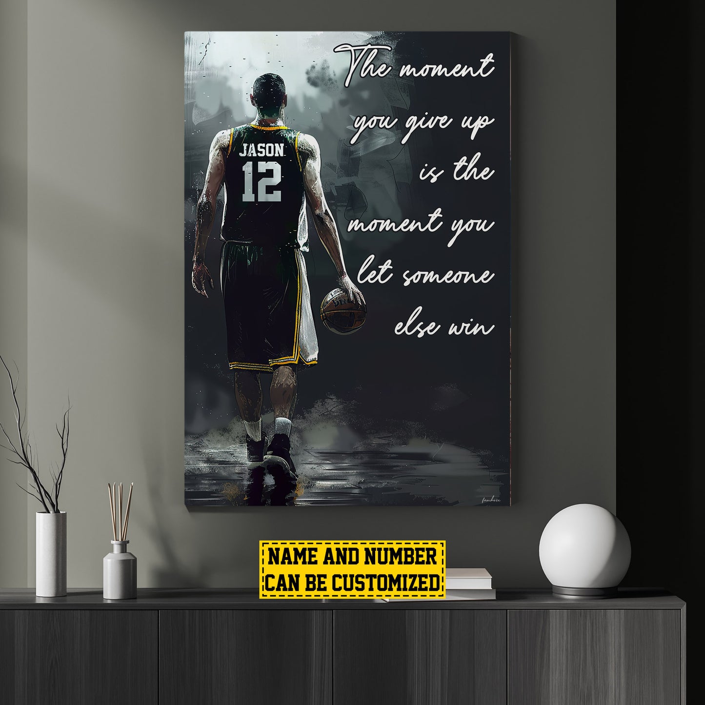 Personalized Motivational Basketball Canvas Painting, The Moment You Give Up, Sports Quotes Wall Art Decor, Poster Gift For Basketball Lovers, Basketball Boys