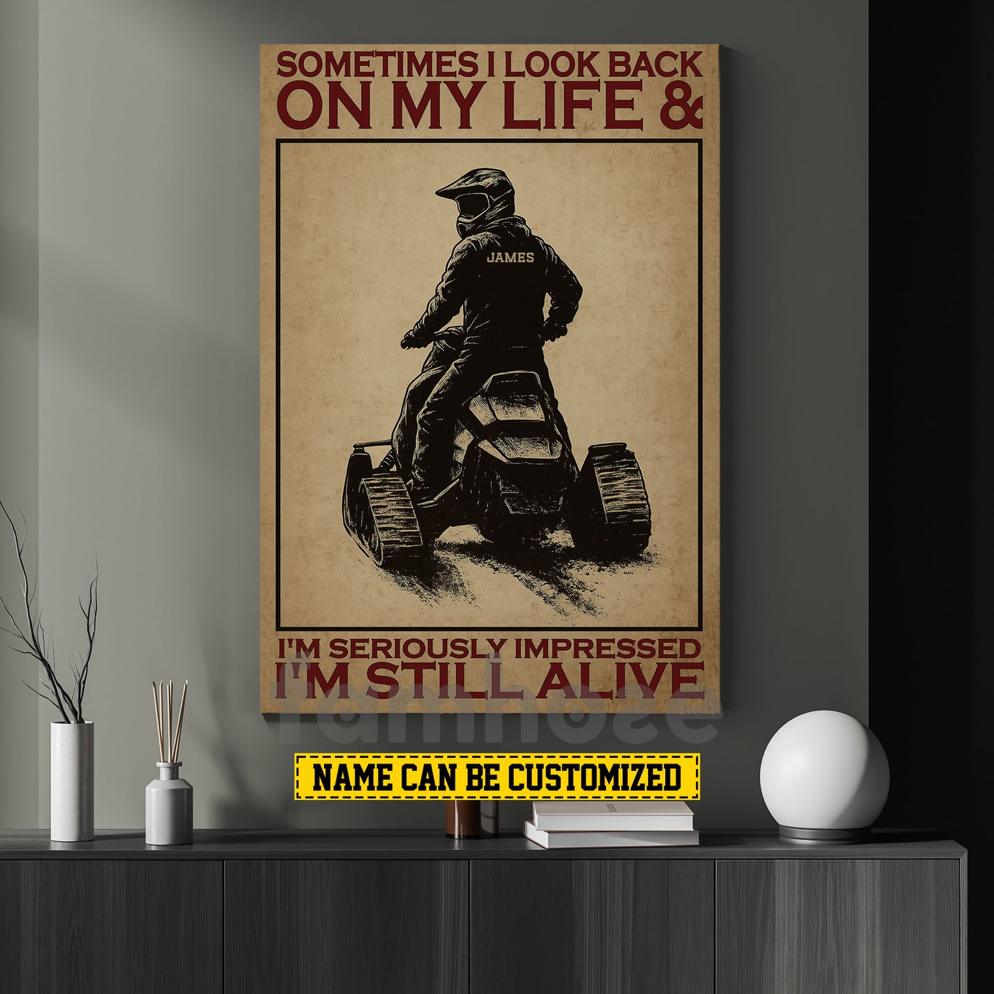 Funny Personalized Snowmobile Man Canvas Painting, I'm Still Alive Wall Art Decor, Poster Gift For Snowmobiling Lovers