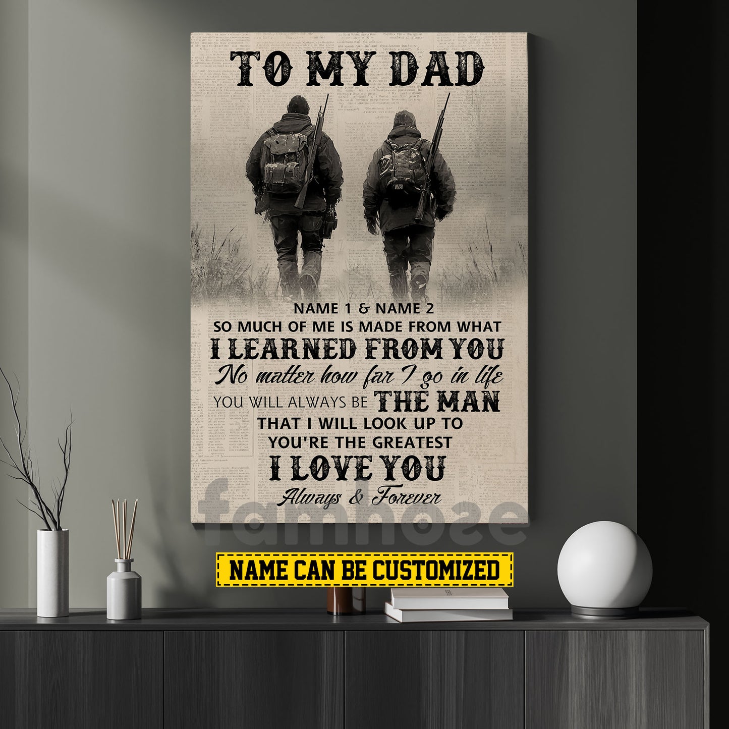 Personalized Hunting Dad Son Canvas Painting, To My Dad No Matter How Far I Go In Life Sport Wall Art Decor, Poster Father's Day Gift For Hunting Lovers