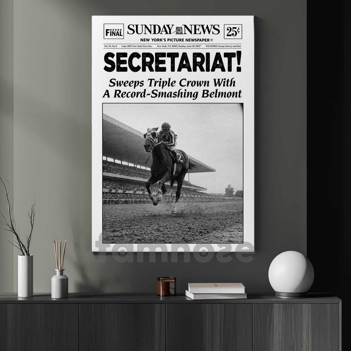 Secretariat Horse Canvas Painting, Secretariat Sweeps Triple Crown Wall Art Decor, Poster Gift For Horse Racing Lovers, Fan Of Kentucky Derby