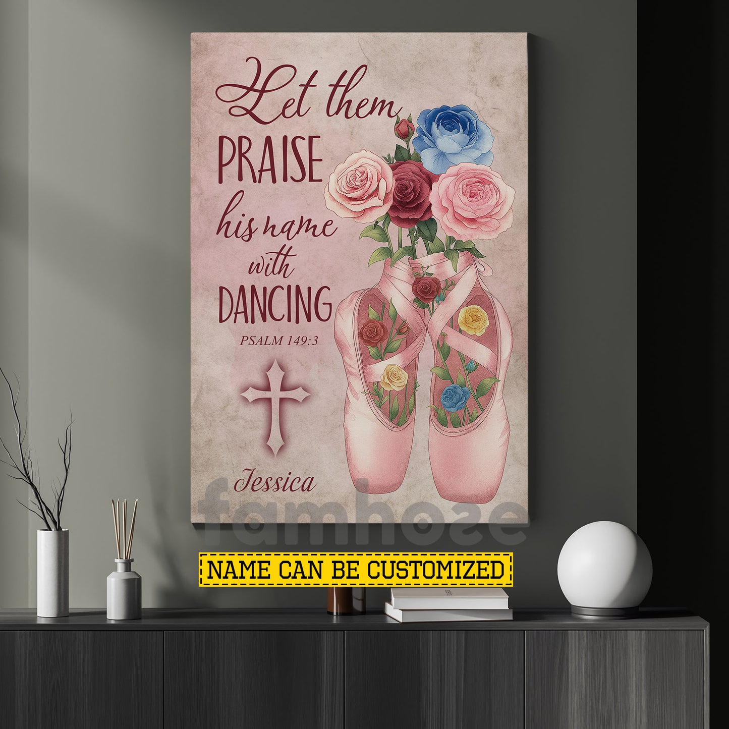 Personalized Ballet & God Canvas Painting, Let Them Praise His Name With Dancing Wall Art Decor, Christian Poster Gift For Ballet Lovers