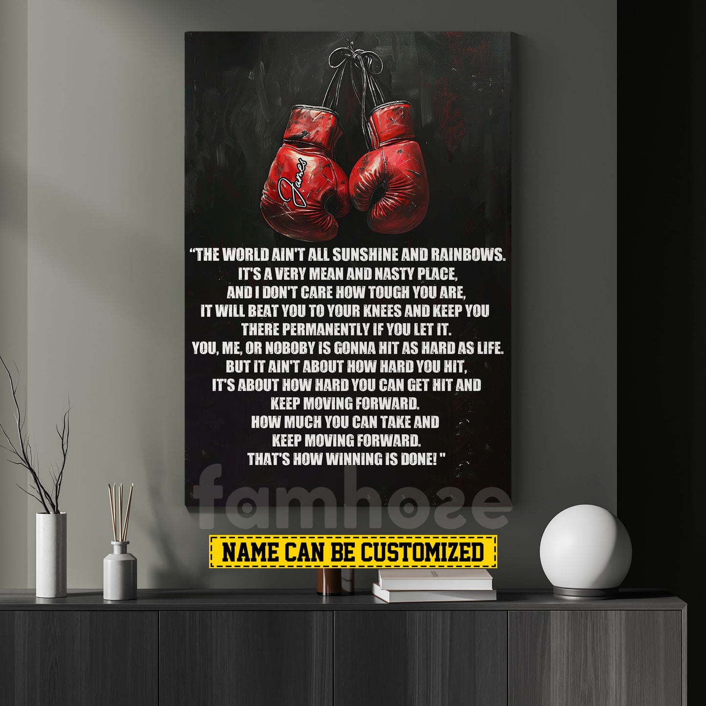 Personalized Boxing Canvas Painting, Keep Moving Forward, Sports Quotes Wall Art Decor, Poster Gift For Boxing Lovers