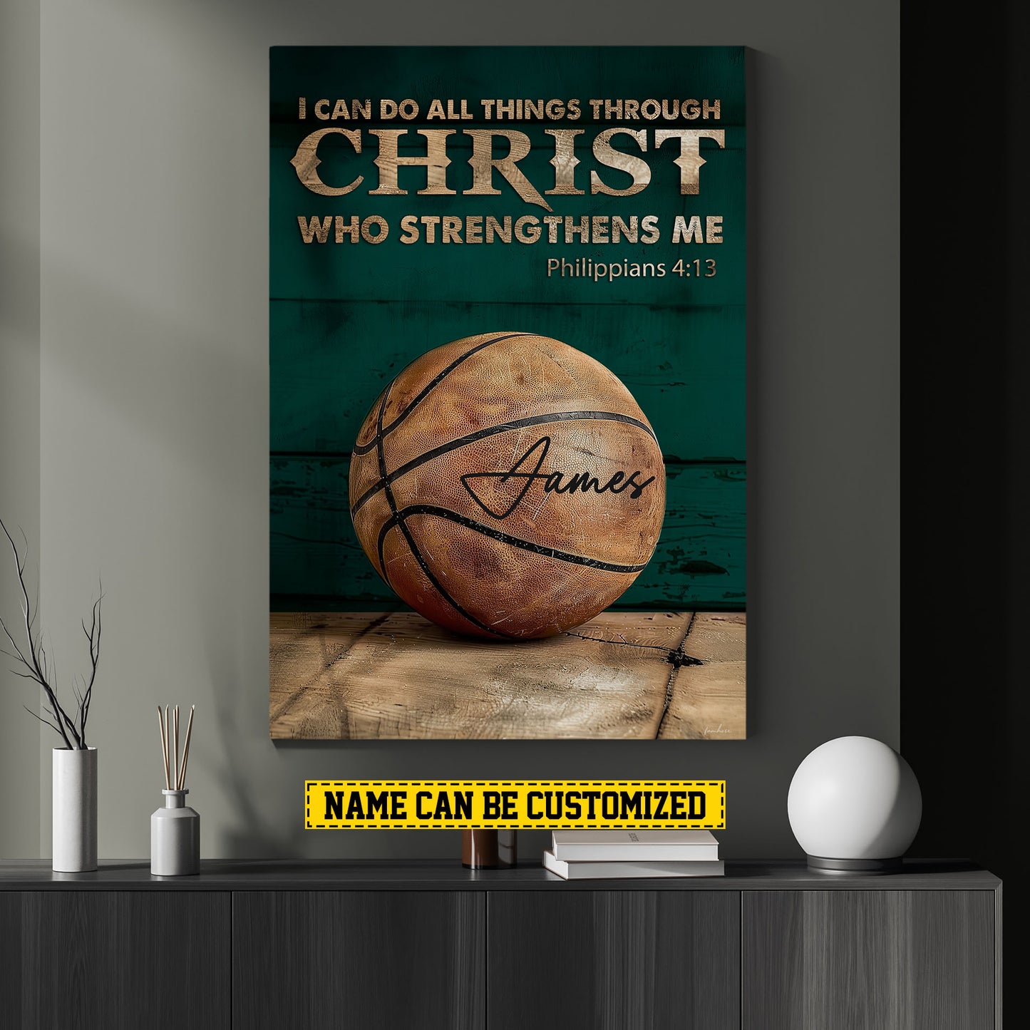 Personalized Basketball Canvas Painting, I Can Do All Things, Sports Quotes Wall Art Decor, Poster Gift For Basketball Lovers